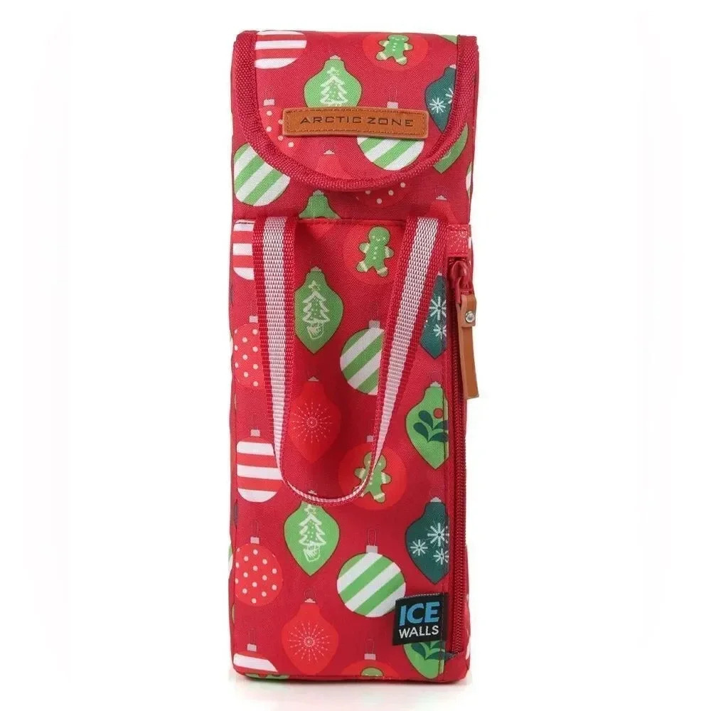 New Arctic Zone Insulated Wine Bottle Carrying Tote Travel Red Ornaments NWT